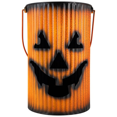 Three-Piece Black and Orange Metal Pumpkin Lantern Set Halloween Decoration