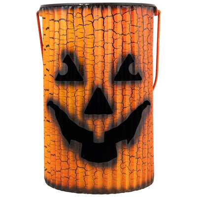 Three-Piece Black and Orange Metal Pumpkin Lantern Set Halloween Decoration