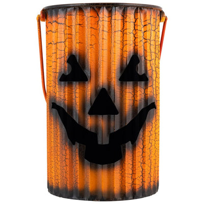 Three-Piece Black and Orange Metal Pumpkin Lantern Set Halloween Decoration