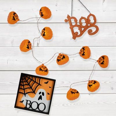 10-Count Jack-O'-Lantern Halloween Light Set with Warm White LED Lights and 3' Clear Wire