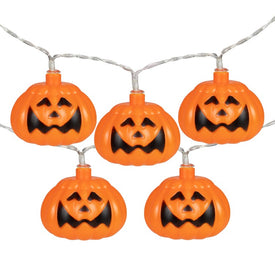 10-Count Jack-O'-Lantern Halloween Light Set with Warm White LED Lights and 3' Clear Wire