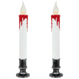9" Pre-Lit LED White and Red Halloween Taper Candles with Timer Set of 2