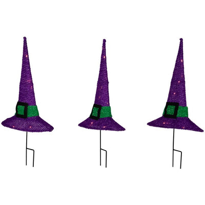 14" LED Lighted Purple Witches Hat Outdoor Halloween Pathway Markers