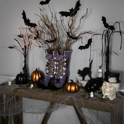 15" Purple Ceramic Witch's Boots Halloween Decoration