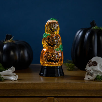 6.5" LED Lighted Stacked Jack-O'-Lanterns Halloween Snow Globe