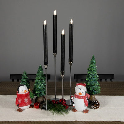 9.5" Solid Black LED Flickering Flameless Halloween Taper Candles Set of 4