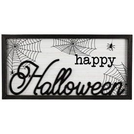 23.5" Rectangular Framed "Happy Halloween" Spider Web Wall Sign