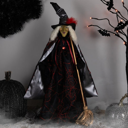 18" Victorian Style Witch with Broom Halloween Figure