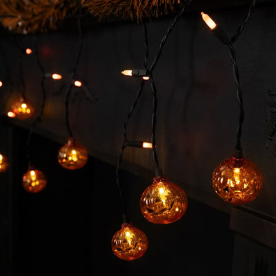 25-Count LED Lighted Pumpkin Halloween Curtain Icicle Lights with Orange Lights and 5.25' Black Wire