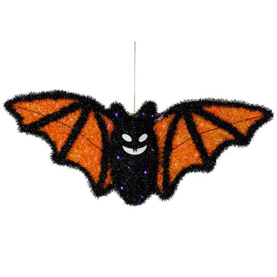 25" Black and Orange Lighted Bat Halloween Decoration with Purple LED Lights