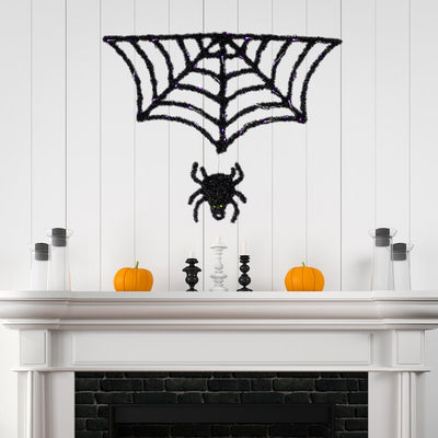 36" Black Lighted Spider and Web Halloween Decoration with Purple LED Lights