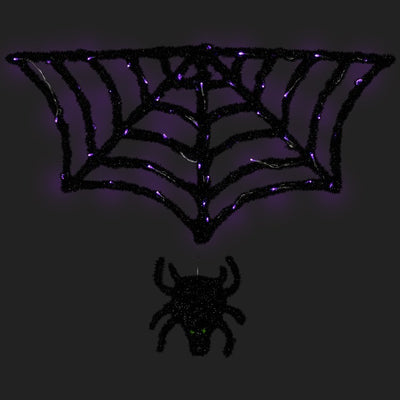 36" Black Lighted Spider and Web Halloween Decoration with Purple LED Lights