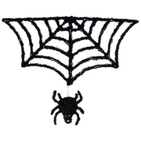 36" Black Lighted Spider and Web Halloween Decoration with Purple LED Lights