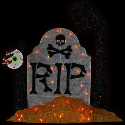31.5" Lighted Black and Gray Tombstone Halloween Decoration with Orange LED Lights