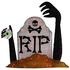 31.5" Lighted Black and Gray Tombstone Halloween Decoration with Orange LED Lights