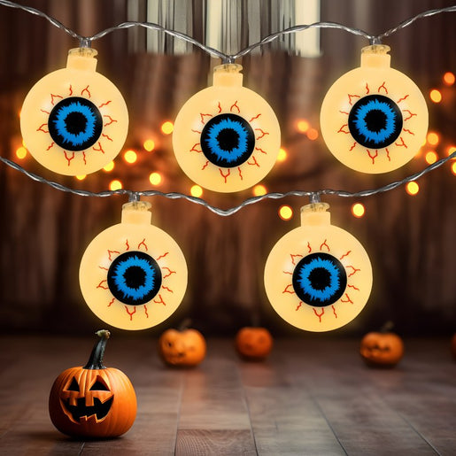 10-Count Bloodshot Eyeball Halloween Warm White LED Lights with 4.5' Clear Wire