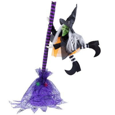 25" Animated Flying Witch with Broom Halloween Decoration