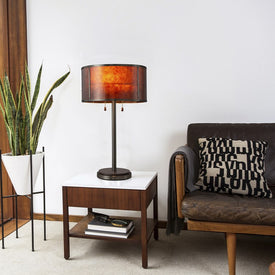Table Lamp Mica Alex Brokamp 2 Lamp Amber/Charcoal Gray Linen Steel
