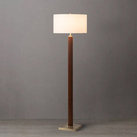 Floor Lamp Tambo 1 Lamp Dark Walnut/Weathered Brass White Linen Wood