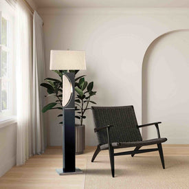 Floor Lamp Half Moon with Nightlight 1 Lamp Charcoal Gray/Brushed Nickel Etruscan Gold Linen Steel