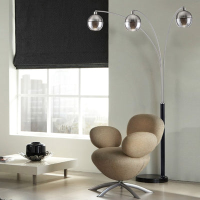 Floor Lamp Orson Arc 3 Lamp Matte Black/Brushed Nickel Smoky Mirrored Mouth Blown Steel