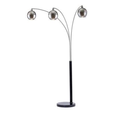 Floor Lamp Orson Arc 3 Lamp Matte Black/Brushed Nickel Smoky Mirrored Mouth Blown Steel