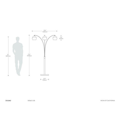 Floor Lamp Orson Arc 3 Lamp Matte Black/Brushed Nickel Smoky Mirrored Mouth Blown Steel