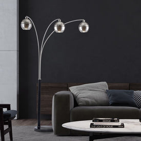 Floor Lamp Orson Arc 3 Lamp Matte Black/Brushed Nickel Smoky Mirrored Mouth Blown Steel