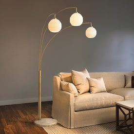 Floor Lamp Moraga Arc 3 Lamp Weathered Brass/Walnut Bone Porcelain Porcelain/Wood/MDF