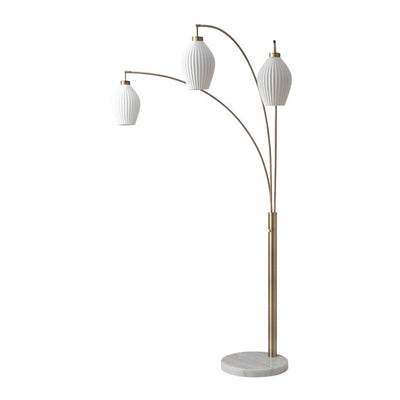 Floor Lamp Santa Clara Arc 3 Lamp Weathered Brass/Walnut Peael Hued Porcelain Steel/Wood