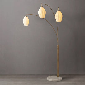 Floor Lamp Santa Clara Arc 3 Lamp Weathered Brass/Walnut Peael Hued Porcelain Steel/Wood