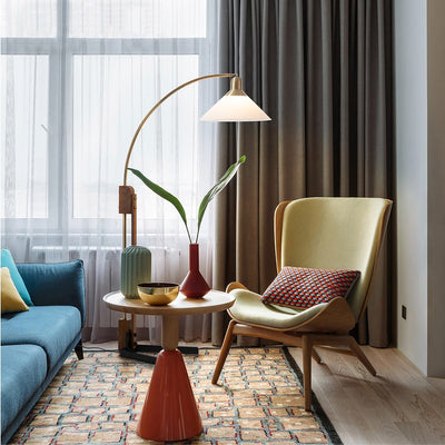 Floor Lamp Melmar Arc 1 Lamp Weathered Brass/Walnut Lucite Cone Shaped Steel/Wood