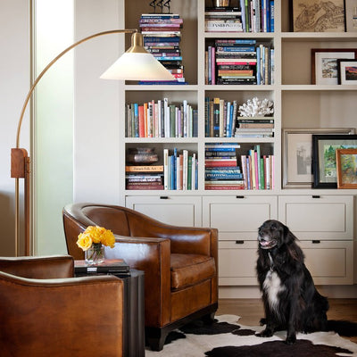 Floor Lamp Melmar Arc 1 Lamp Weathered Brass/Walnut Lucite Cone Shaped Steel/Wood