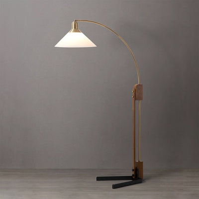 Floor Lamp Melmar Arc 1 Lamp Weathered Brass/Walnut Lucite Cone Shaped Steel/Wood