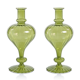 Vase Vellum Spiral Decorative 1 Set of 2 Green Borosilicate Glass