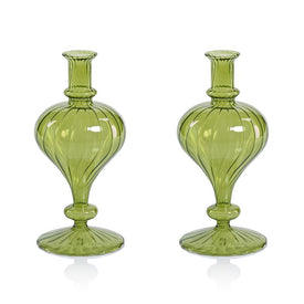 Vase Vellum Spiral Decorative 1 Set of 2 Green Borosilicate Glass