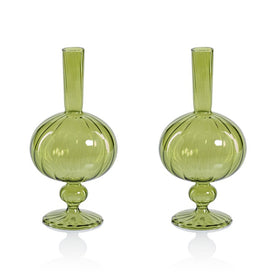 Vase Vellum Spiral Decorative 2 Set of 2 Green Borosilicate Glass