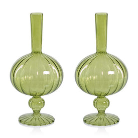 Vase Vellum Spiral Decorative 2 Set of 2 Green Borosilicate Glass