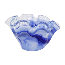 Vase Onda Petite Ruffled Blue Glass