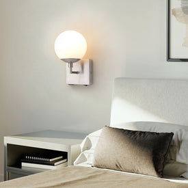 Sconce Globe 1 Lamp Satin Nickel White Glass