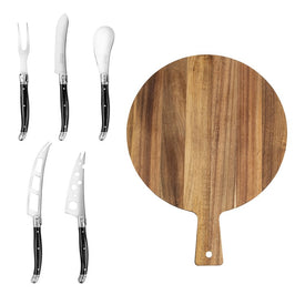 Knife Set with Cheese Board 6PC Black Acrylic/Stainless Steel/Wood