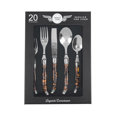 Flatware Set Connoisseur Laguiole Service for 4 20PC Tortoise Acrylic/Stainless Steel