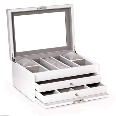 Leighton White Lacquer Jewelry Chest With Multi-Compartment Storage - OPEN BOX