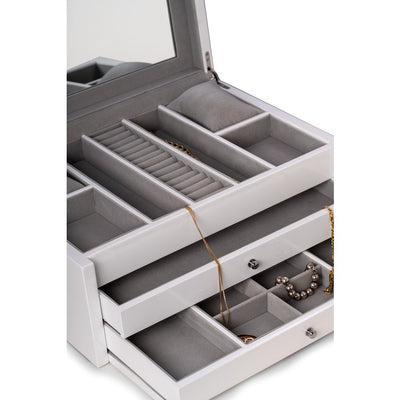 Leighton White Lacquer Jewelry Chest With Multi-Compartment Storage - OPEN BOX