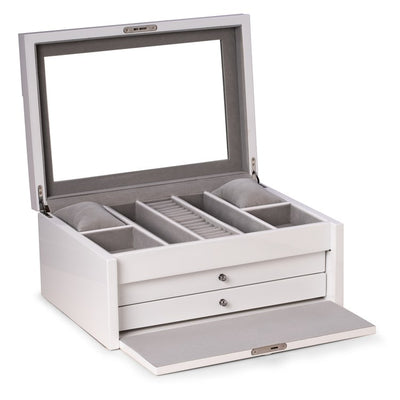 Leighton White Lacquer Jewelry Chest With Multi-Compartment Storage - OPEN BOX