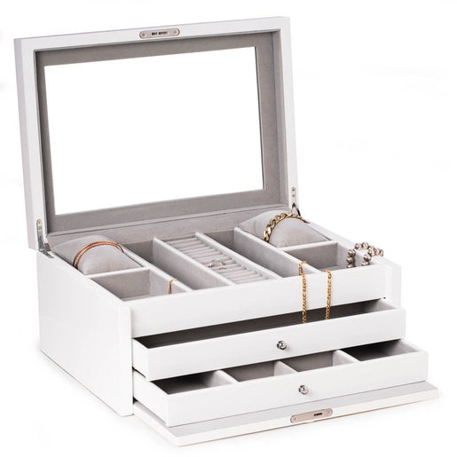 Leighton White Lacquer Jewelry Chest With Multi-Compartment Storage - OPEN BOX