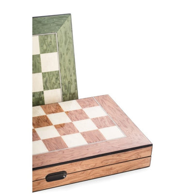 15.5" Lacquer Finished Green Inlaid Wood Backgammon and Chess Set - OPEN BOX