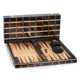 Art Deco Design 21" Backgammon Set with Multi-Color Wood Inlay and Brass Hardware - OPEN BOX