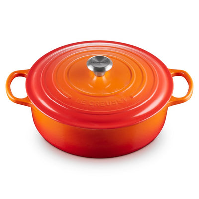 Signature 6.75-Quart Enameled Cast Iron Wide Round Oven - Flame - OPEN BOX