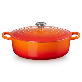 Signature 6.75-Quart Enameled Cast Iron Wide Round Oven - Flame - OPEN BOX